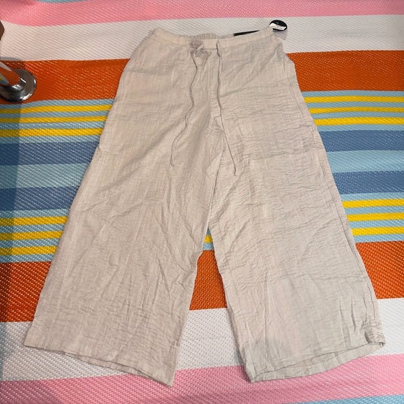 Adrianna Papell Light Beige Wide Leg Linen Pants Women Size Small - Picture 1 of 5